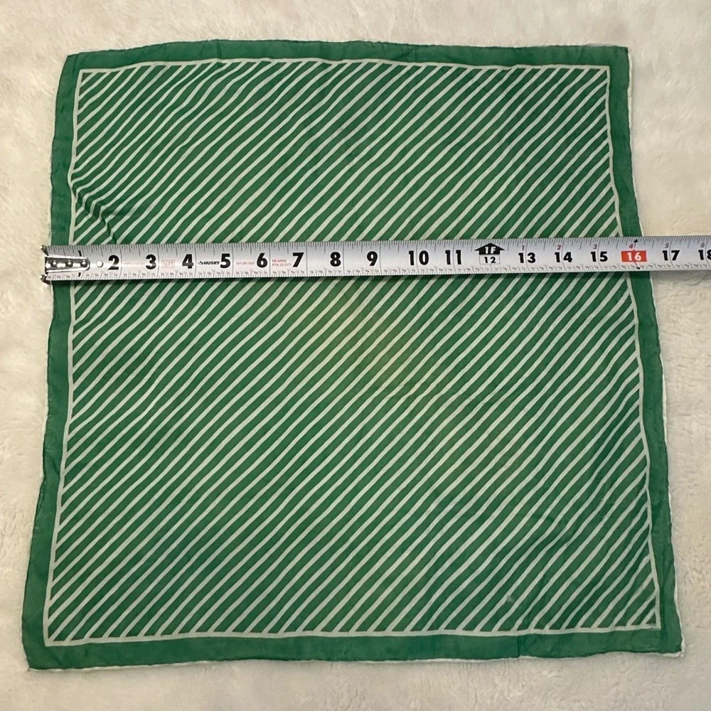 Striped Scarf‎ Women 16x16 Green Vintage Neckerchief Retro Square